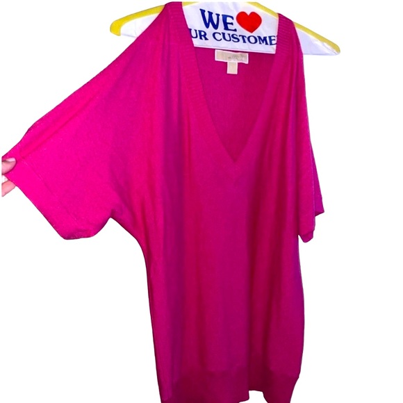 Hot pink Michael Kors off cold shoulder top short cuffed sleeves small - Picture 1 of 9